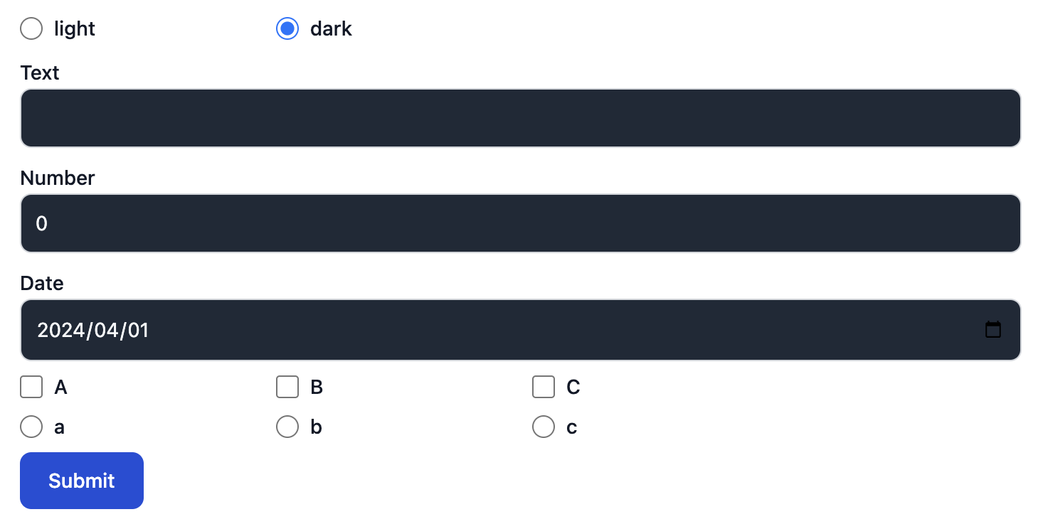 darkテーマのform